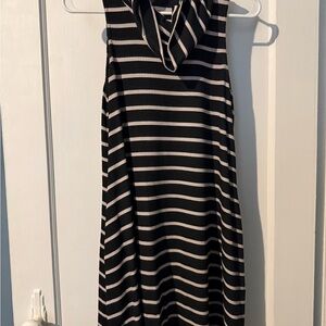Sleeveless Black and White Striped Dress with Hood